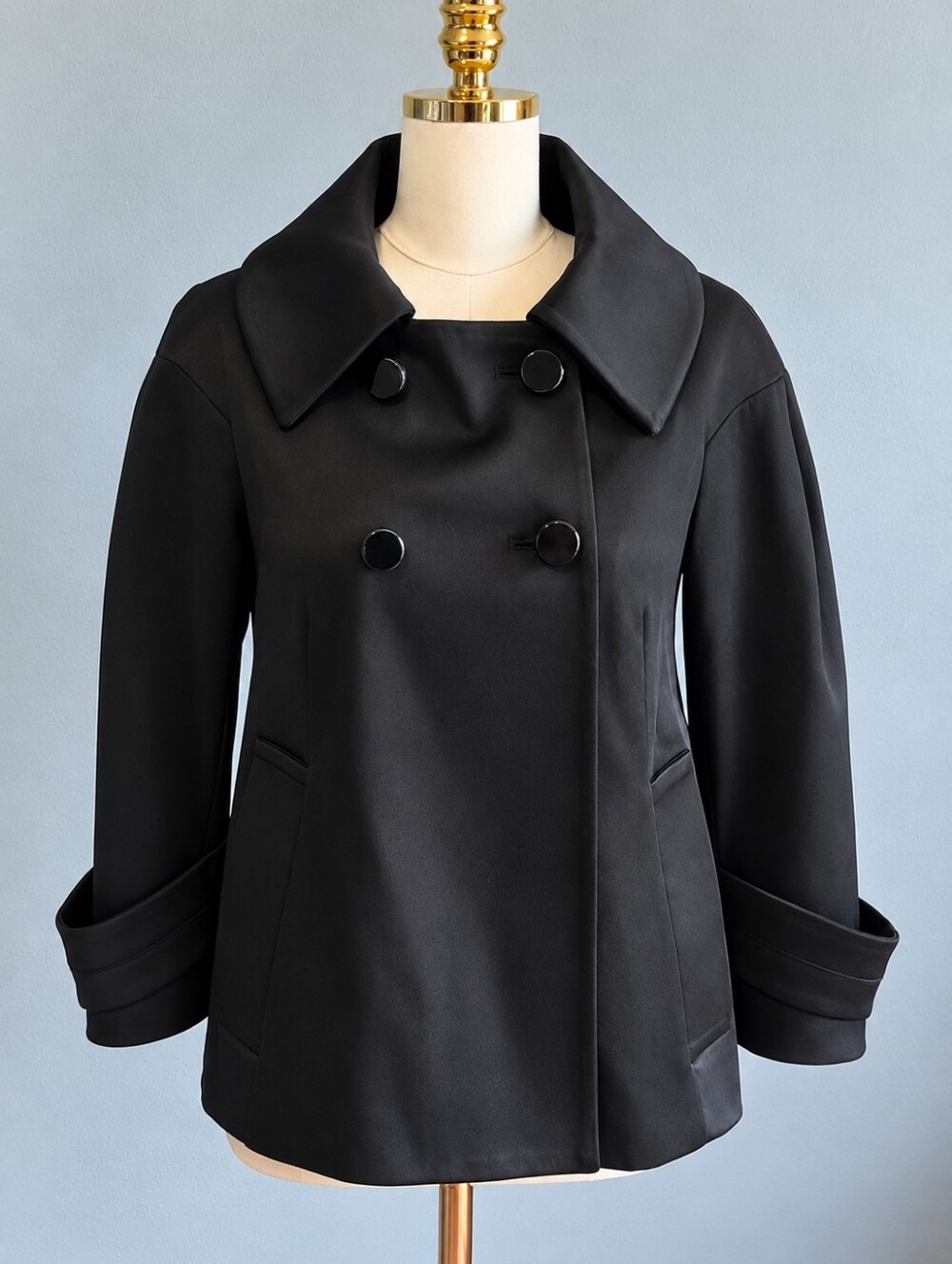 Zara Basic Black Double Breasted Statement Collar Jacket Coat Size S
